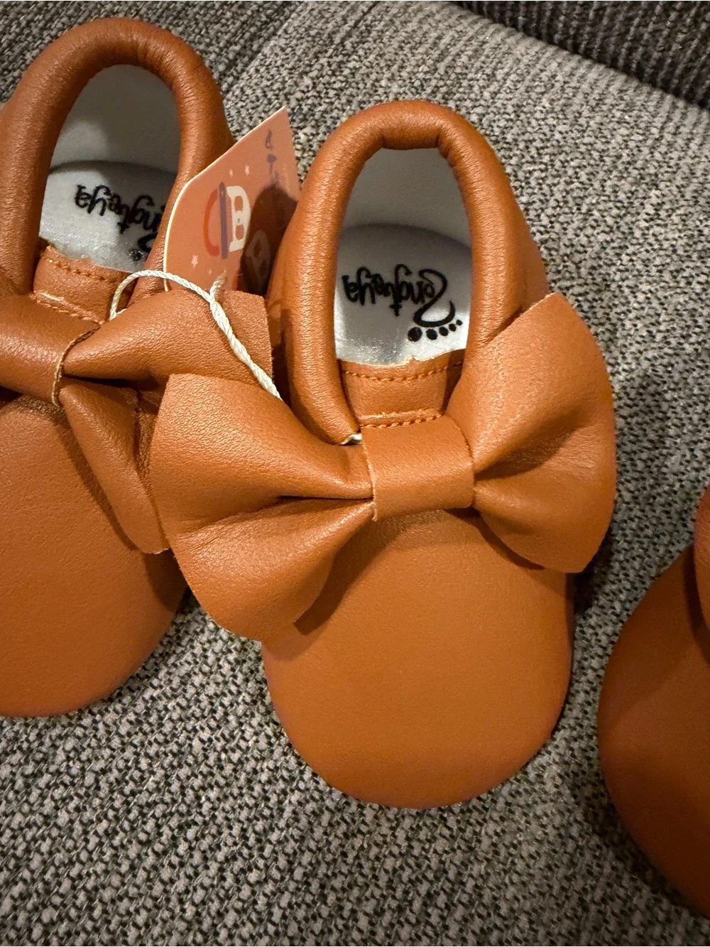 TWIN Set - Toddler Bow Moccasins in Cognac Brown